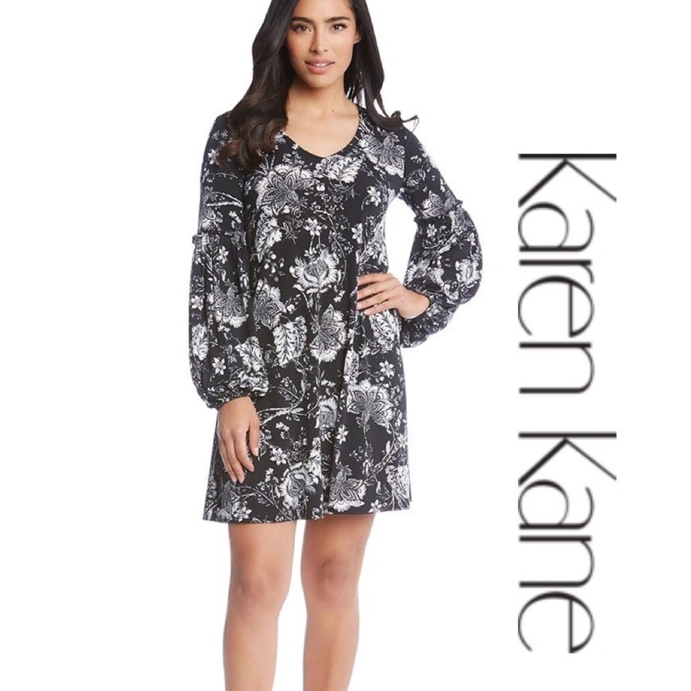 KAREN KANE Smocked Sleeve Floral Print Dress